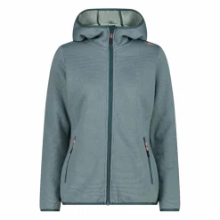Giacca in pile da donna in knit tech melange con cappuccio
