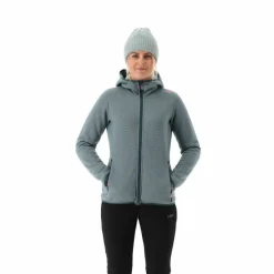 Giacca in pile da donna in knit tech melange con cappuccio