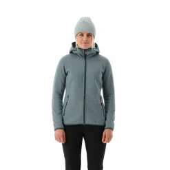 Giacca in pile da donna in knit tech melange con cappuccio