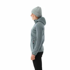 Giacca in pile da donna in knit tech melange con cappuccio