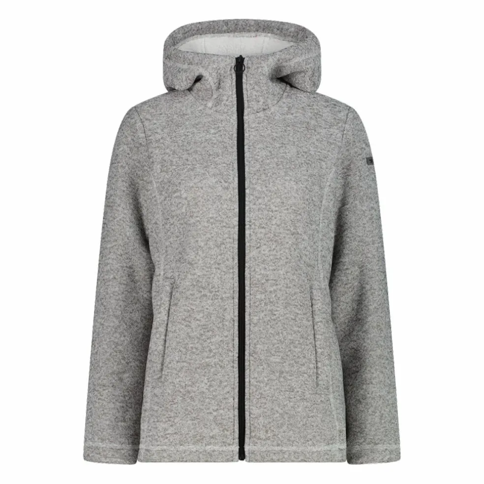 Giacca in pile da donna in knit tech melange con cappuccio