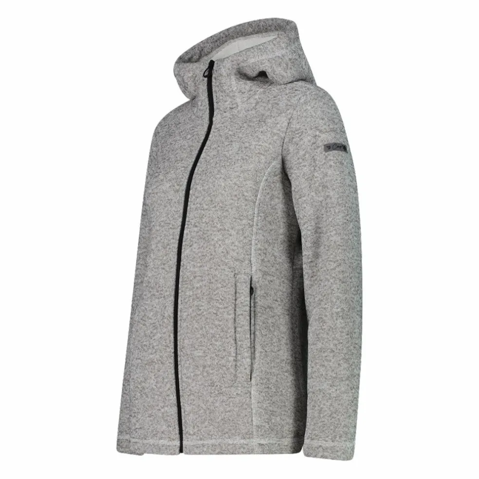 Giacca in pile da donna in knit tech melange con cappuccio