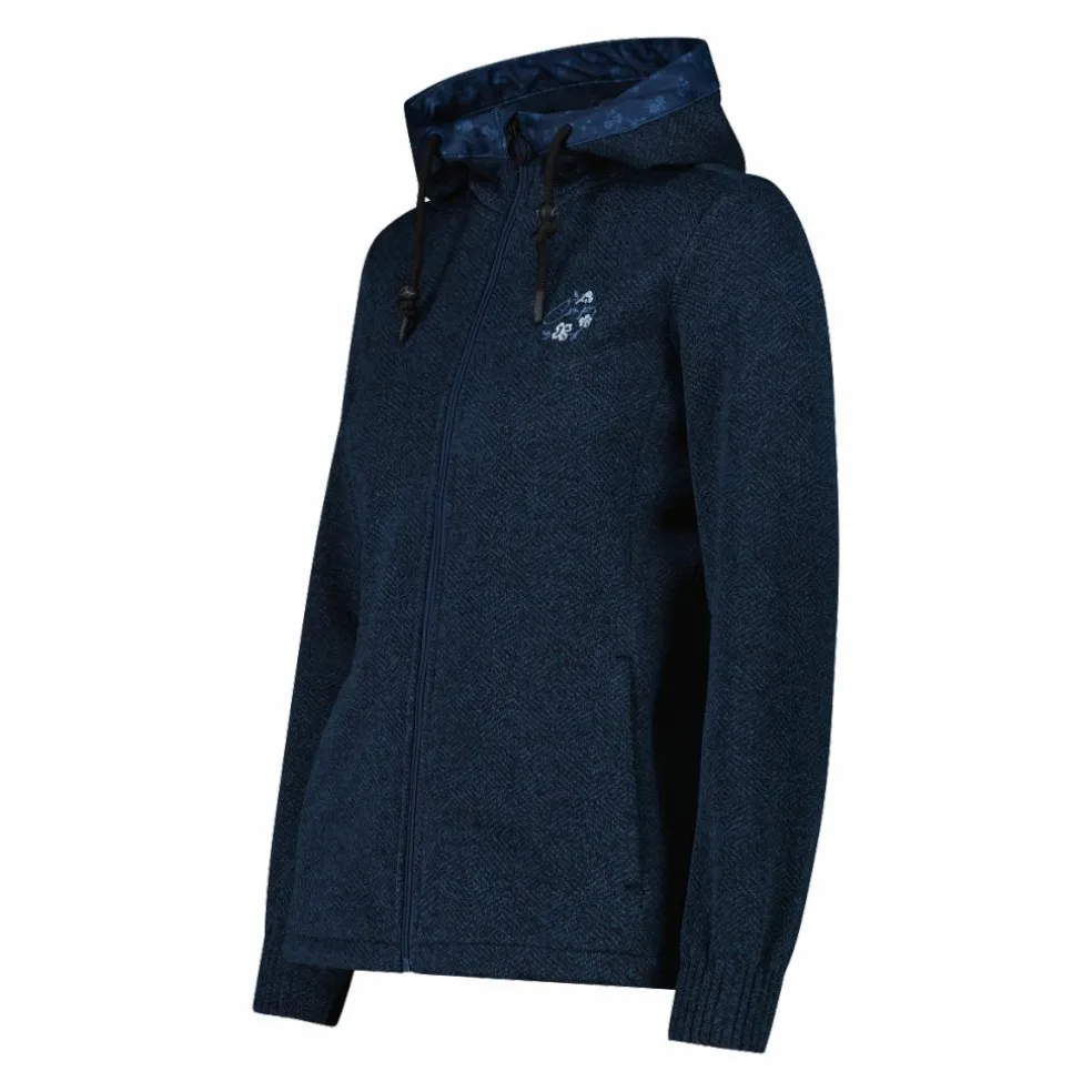 Giacca in pile da donna in knit tech con cappuccio con dettagli floreali