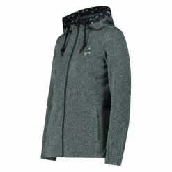 Giacca in pile da donna in knit tech con cappuccio con dettagli floreali