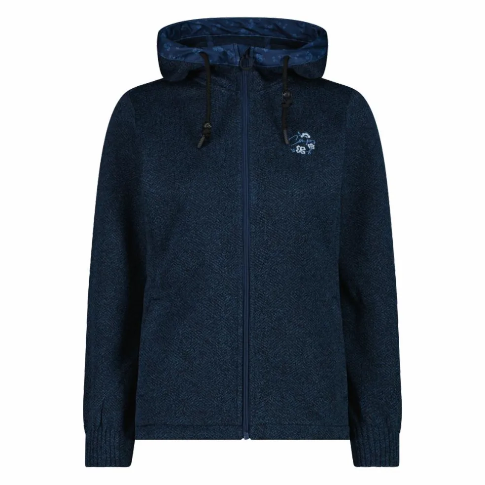 Giacca in pile da donna in knit tech con cappuccio con dettagli floreali