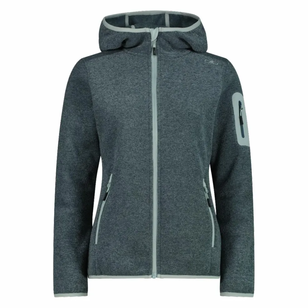 Giacca in pile da donna in knit-tech mélange con cappuccio