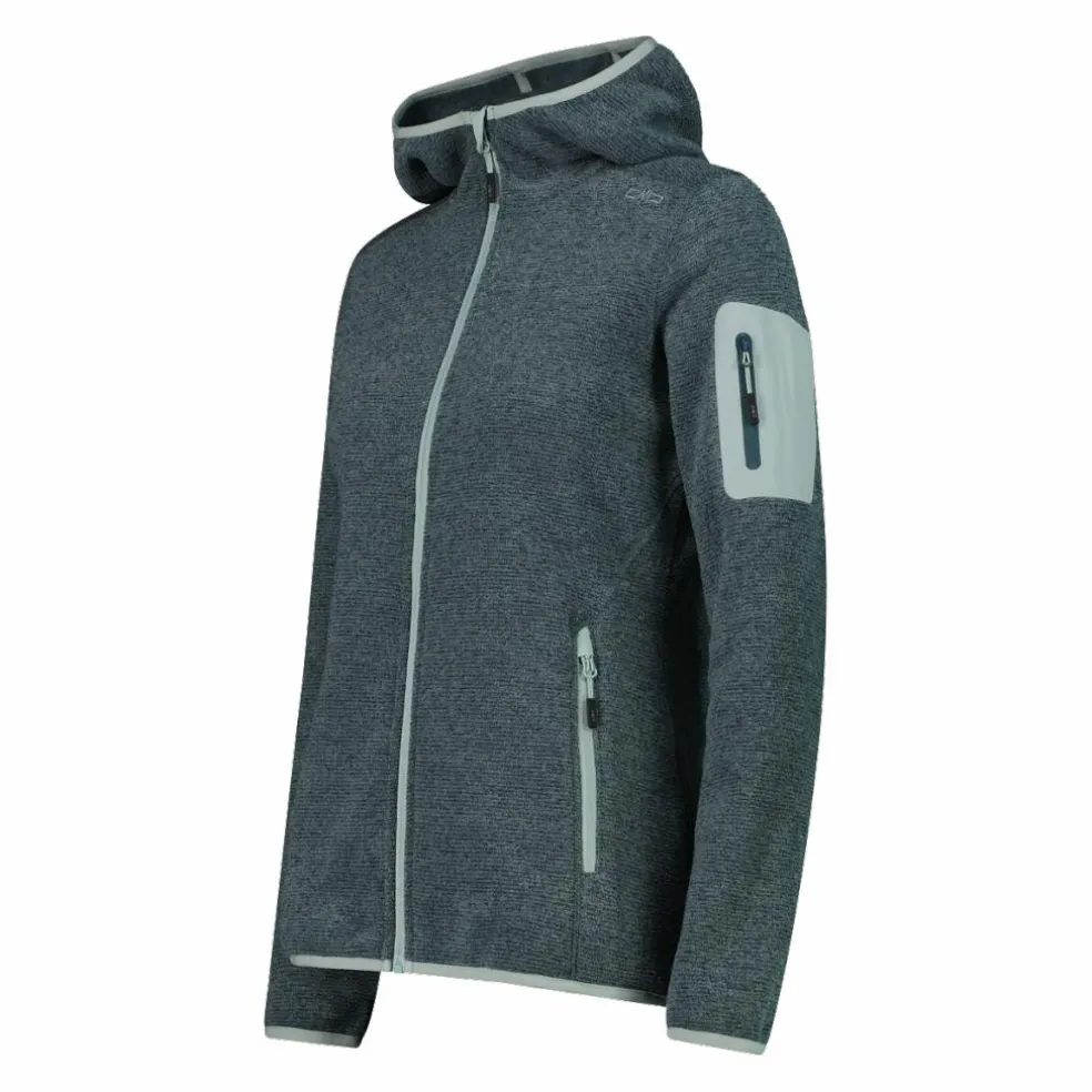 Giacca in pile da donna in knit-tech mélange con cappuccio