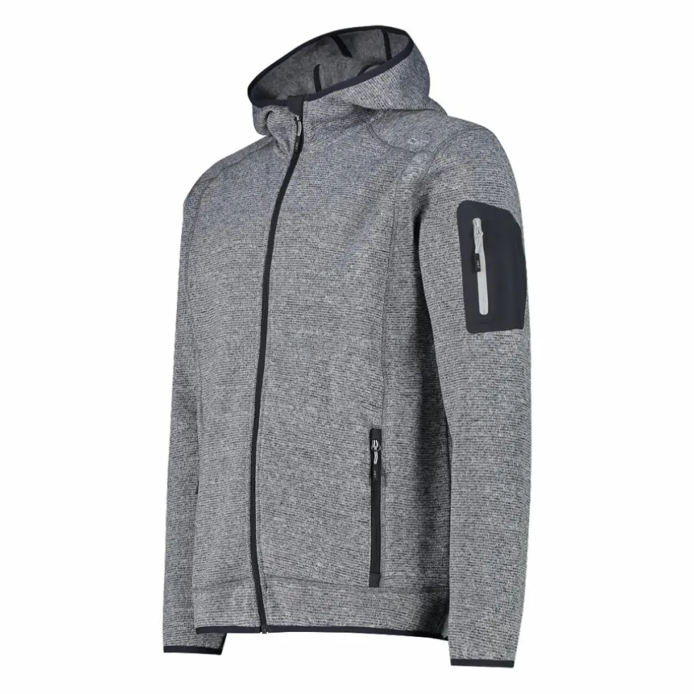 Giacca in pile da uomo in knit-tech mélange con cappuccio
