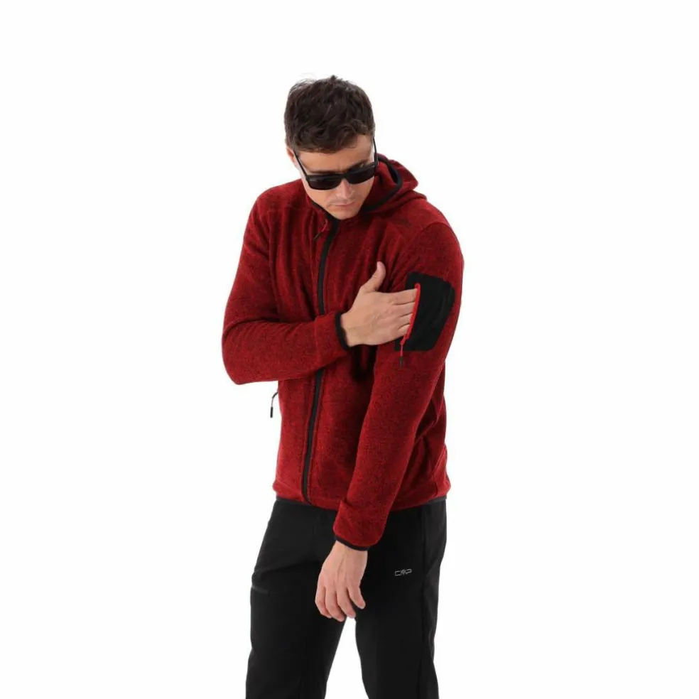 Giacca in pile da uomo in knit-tech mélange con cappuccio