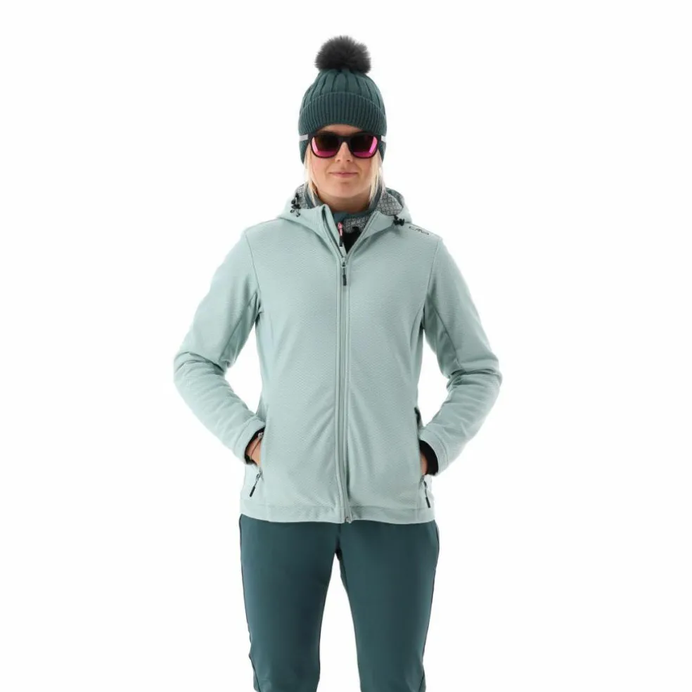 Giacca in softshell da donna con cappuccio a nido d'ape