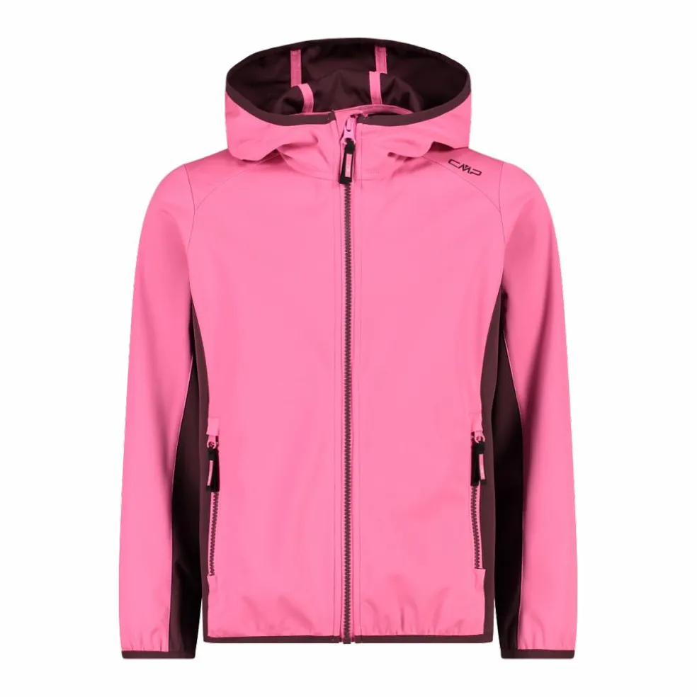 Giacca in softshell leggero da bambina con cappuccio fisso