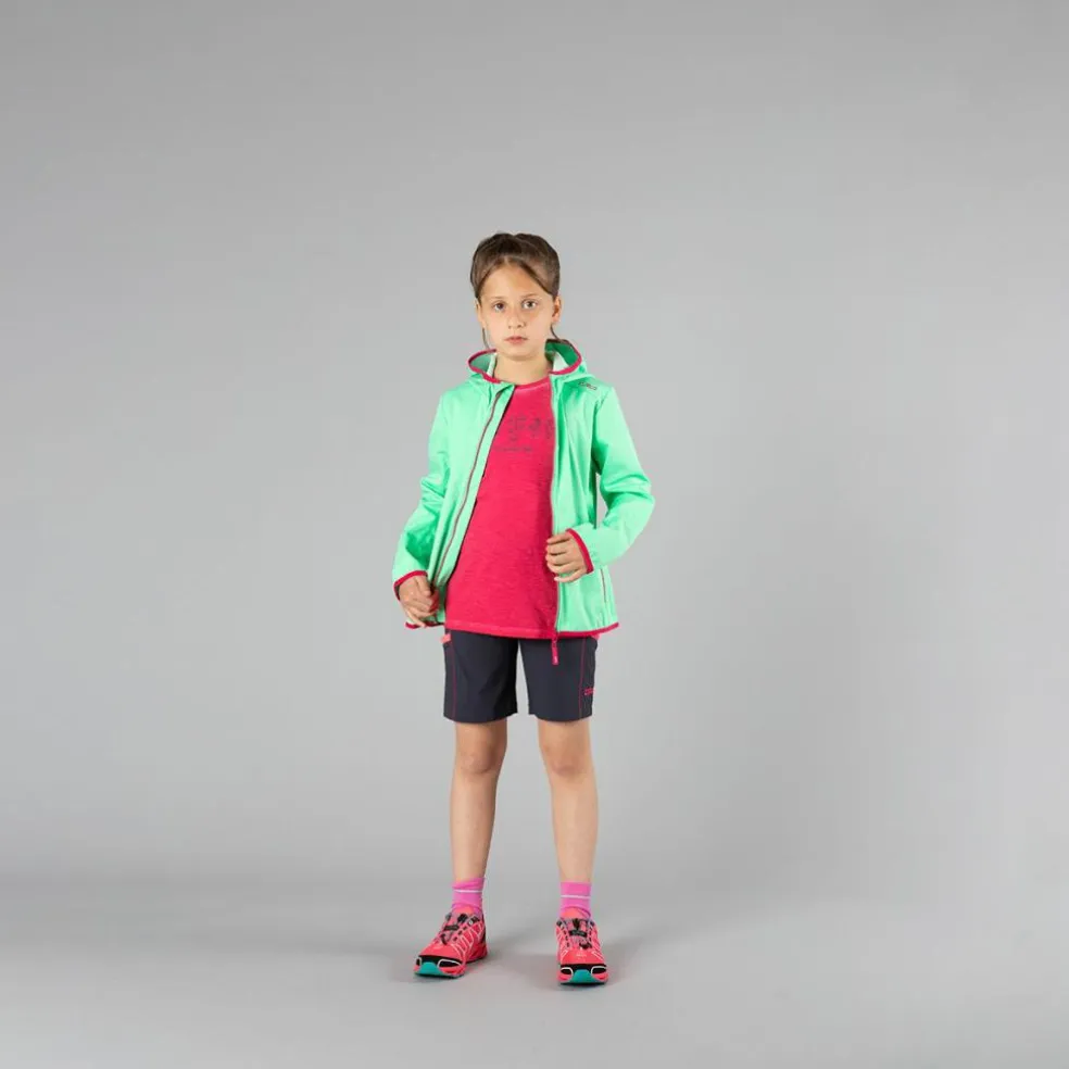 Giacca in softshell leggero da bambina con cappuccio fisso