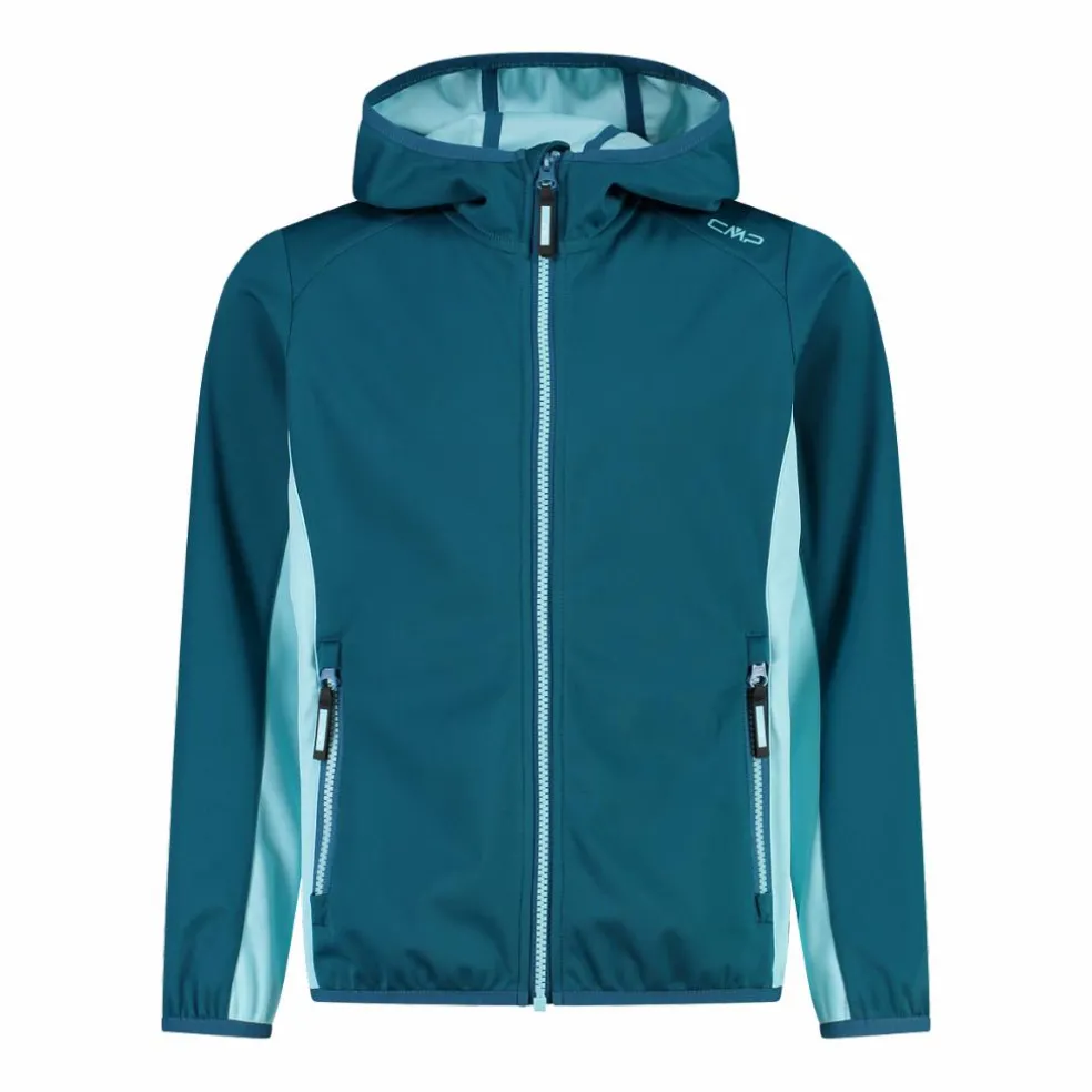 Giacca in softshell leggero da bambina con cappuccio fisso