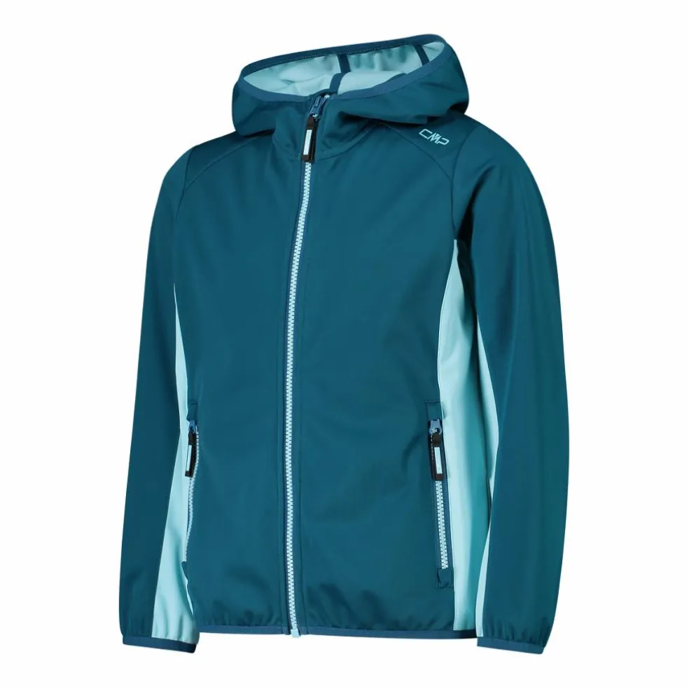 Giacca in softshell leggero da bambina con cappuccio fisso