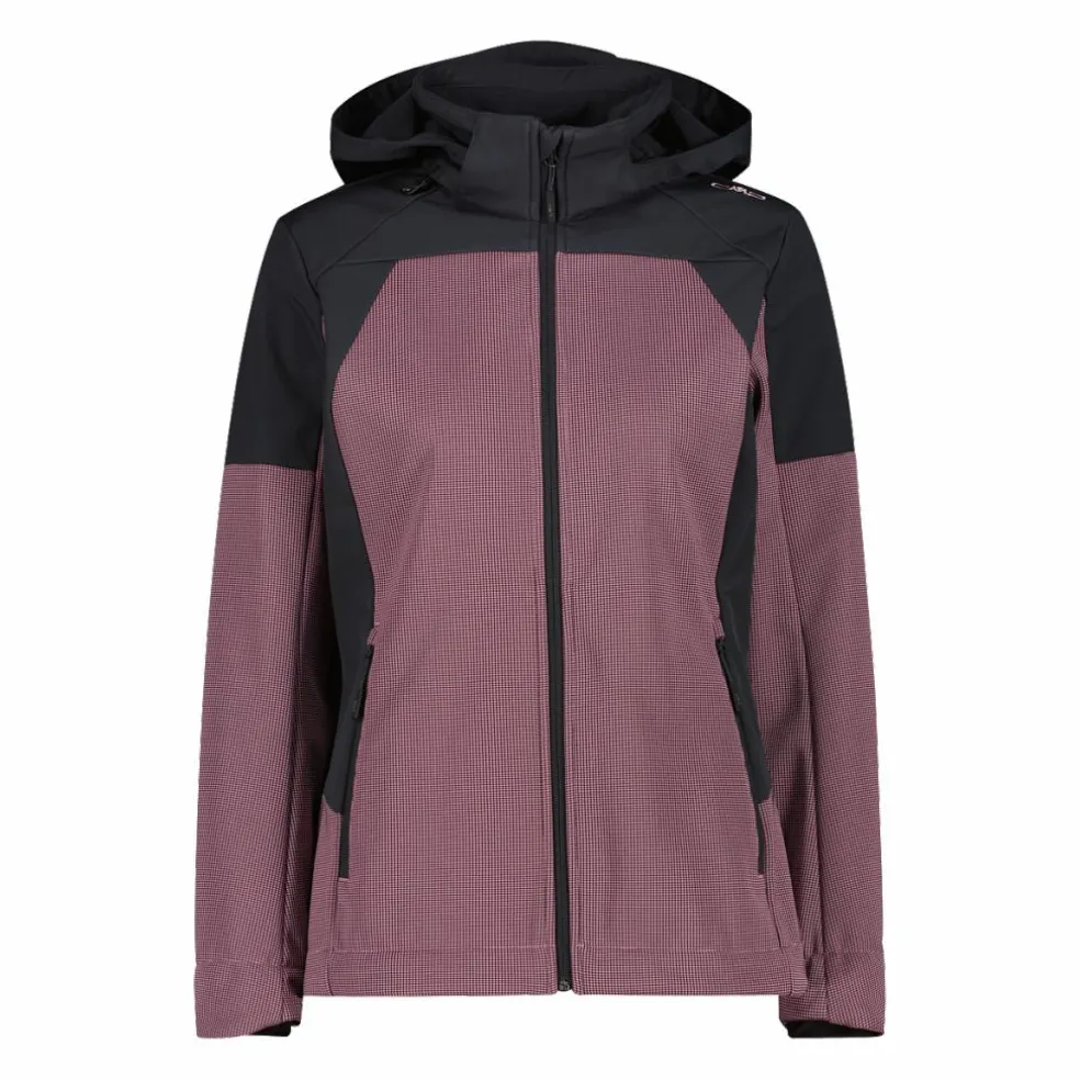 Giacca Softshell da Donna con Cappuccio e Motivo Grid-Jacquard Bicolor