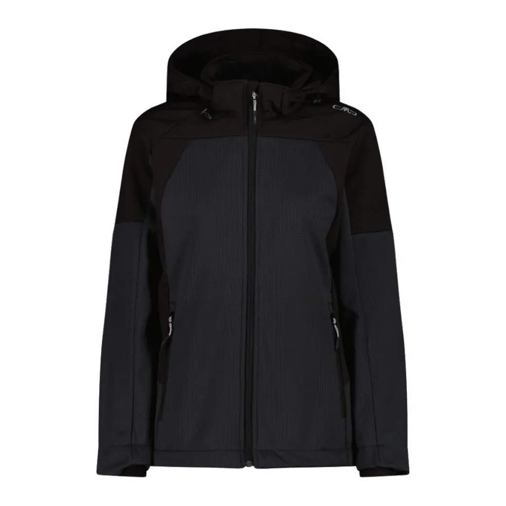 Giacca Softshell da Donna con Cappuccio e Motivo Grid-Jacquard Bicolor