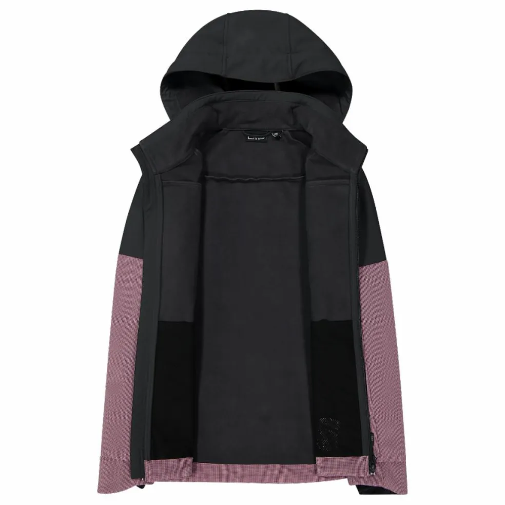 Giacca Softshell da Donna con Cappuccio e Motivo Grid-Jacquard Bicolor
