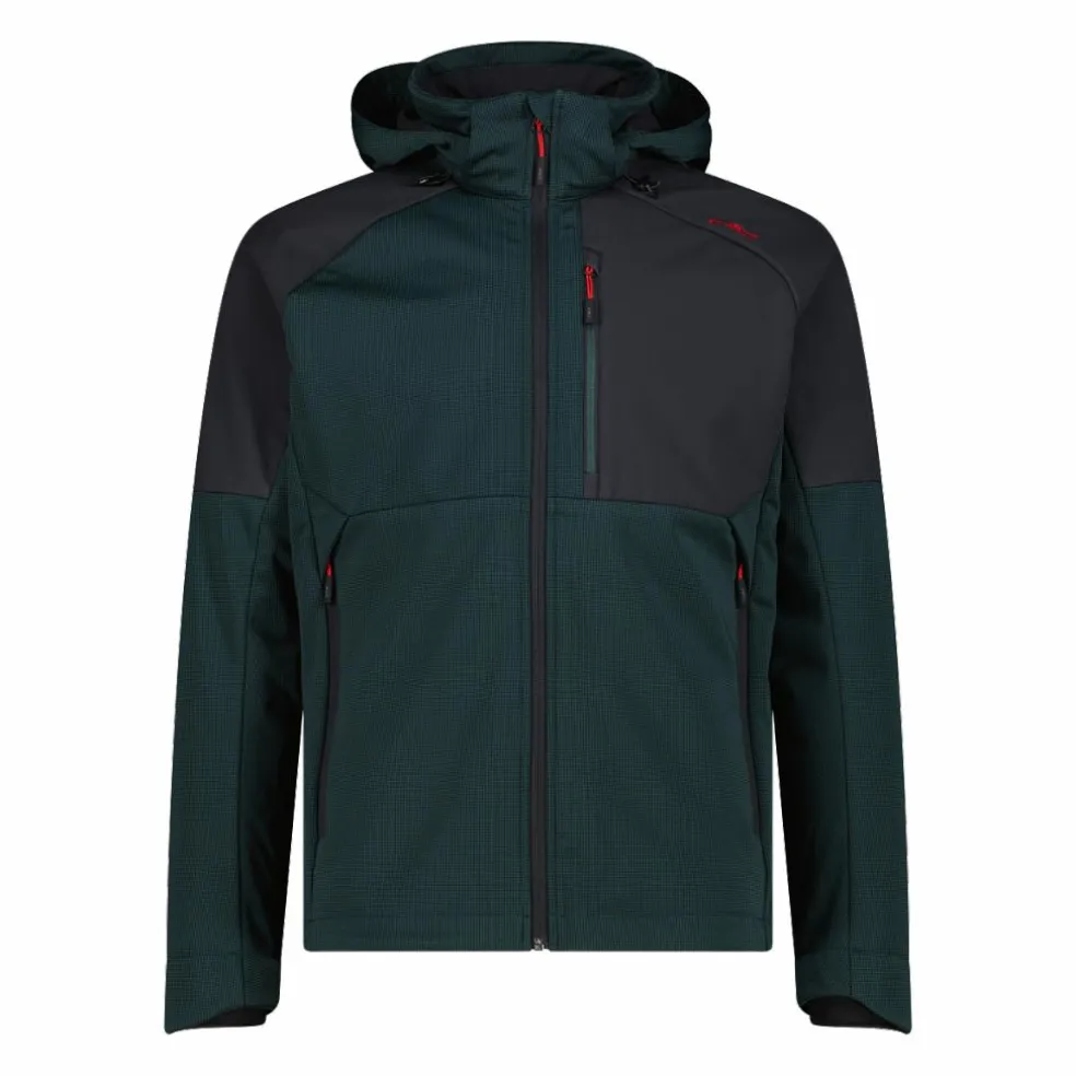 Giacca Softshell da Uomo con Cappuccio e Motivo Grid-Jacquard Bicolor