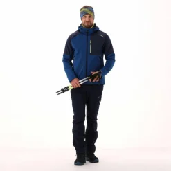 Giacca Softshell da Uomo con Cappuccio e Motivo Grid-Jacquard Bicolor
