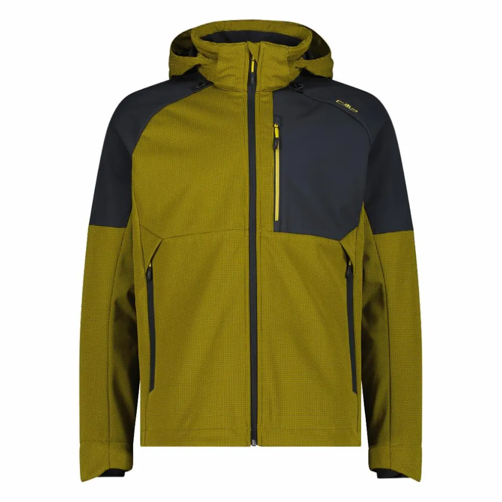 Giacca Softshell da Uomo con Cappuccio e Motivo Grid-Jacquard Bicolor