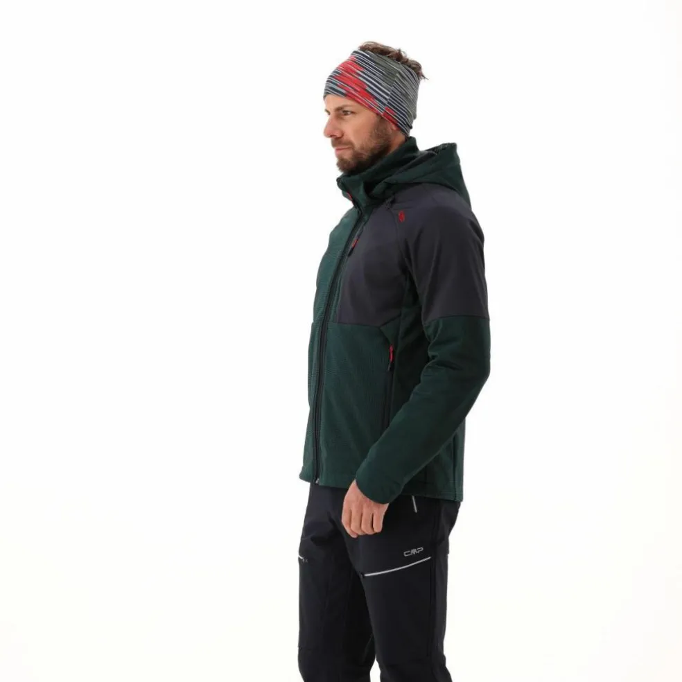 Giacca Softshell da Uomo con Cappuccio e Motivo Grid-Jacquard Bicolor