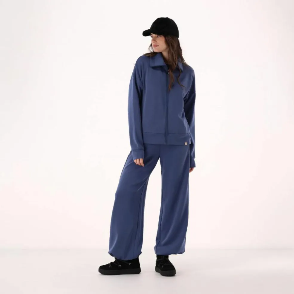 Pantaloni lunghi da donna a gamba larga con finitura in modal satinato
