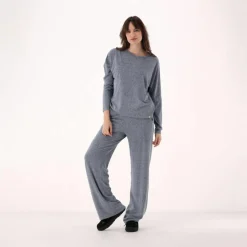 Pantaloni lunghi da donna in tessuto jersey mélange