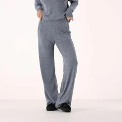 Pantaloni lunghi da donna in tessuto jersey mélange
