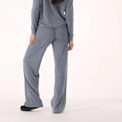 Pantaloni lunghi da donna in tessuto jersey mélange