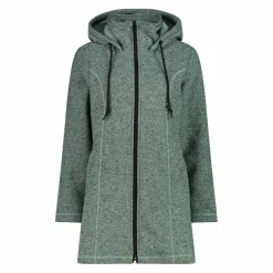 Parka in pile da donna in knit tech melange con cappuccio in pelliccetta