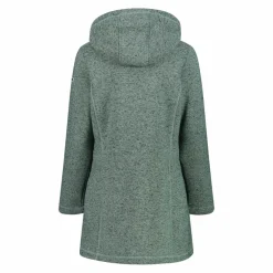Parka in pile da donna in knit tech melange con cappuccio in pelliccetta