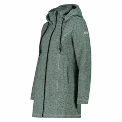 Parka in pile da donna in knit tech melange con cappuccio in pelliccetta