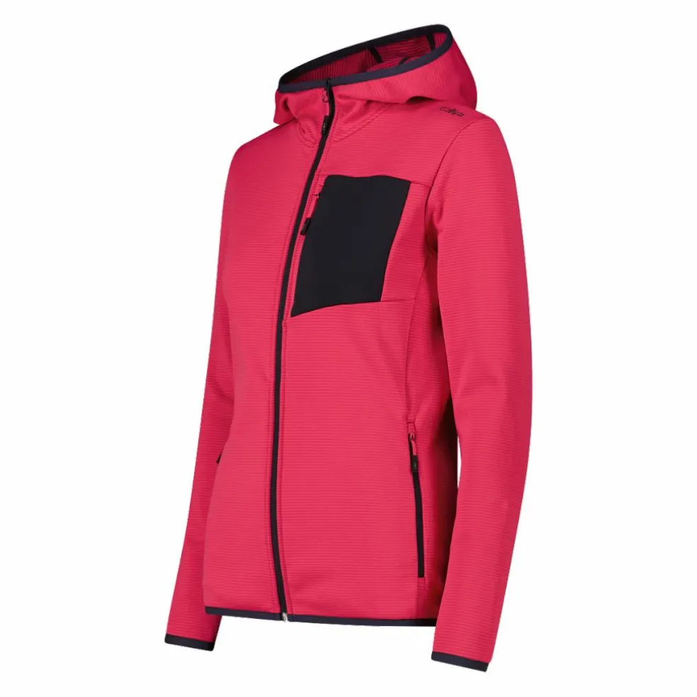 Pile Grid Tech con zip con cappuccio da donna