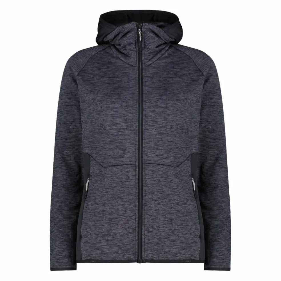 Pile Grid Tech con zip da donna melange con cappuccio