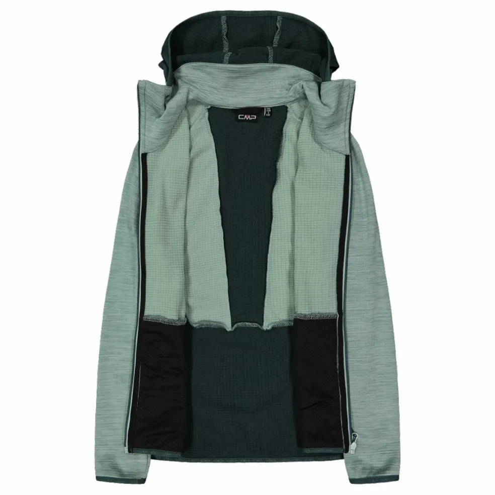 Pile Grid Tech con zip da donna melange con cappuccio