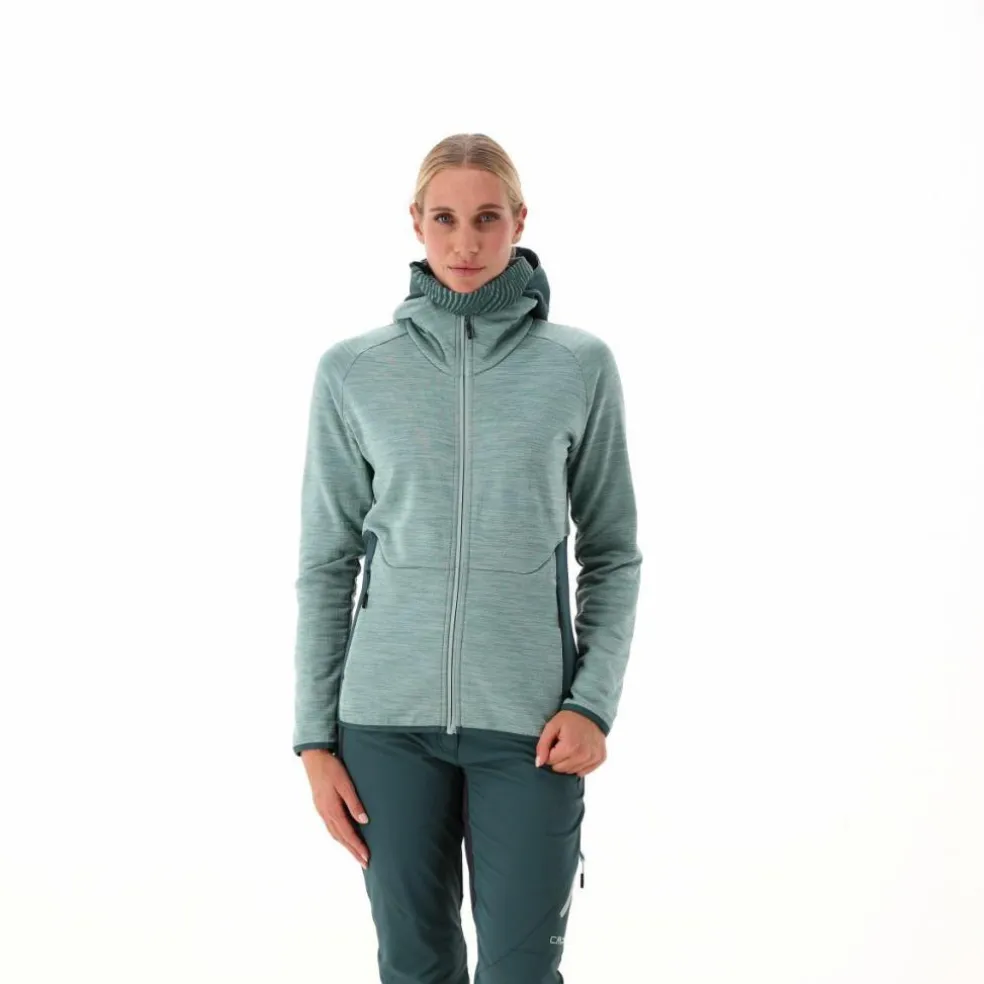 Pile Grid Tech con zip da donna melange con cappuccio