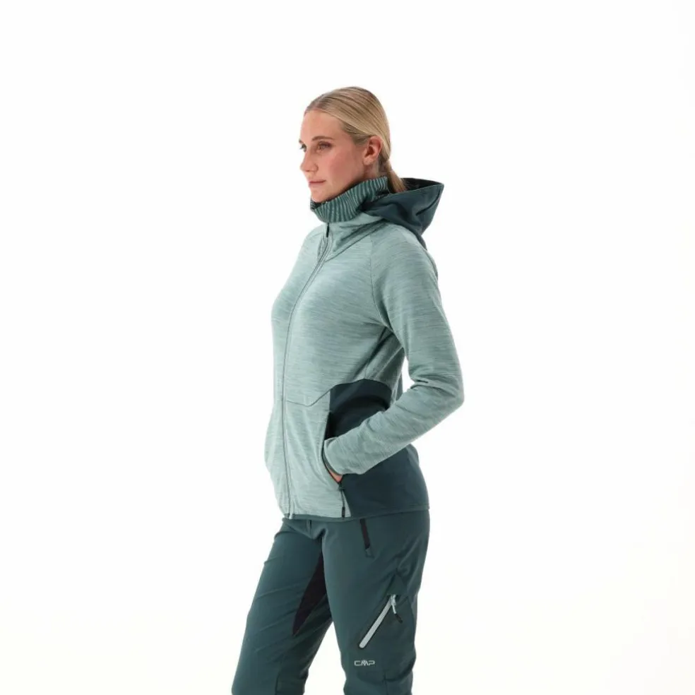 Pile Grid Tech con zip da donna melange con cappuccio