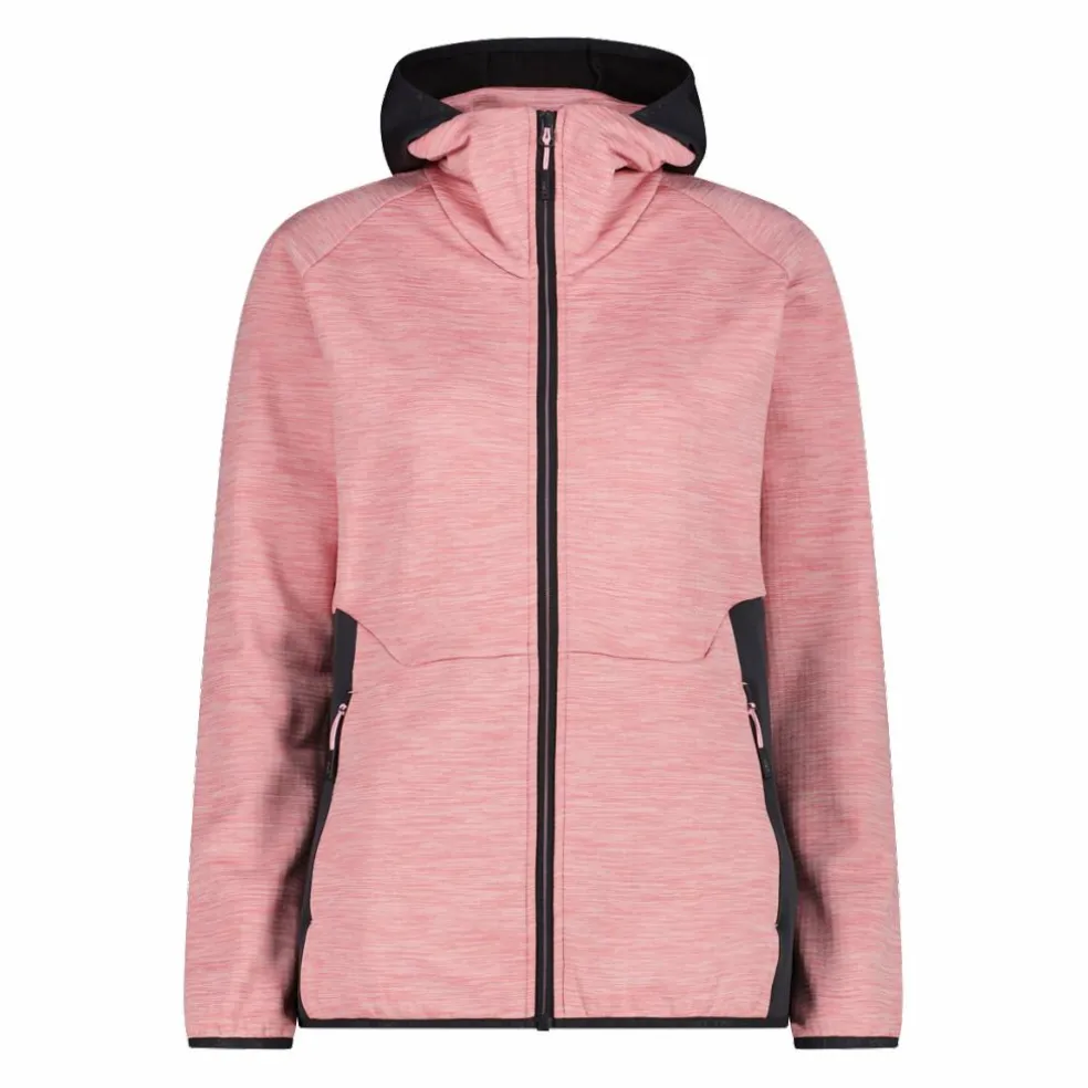 Pile Grid Tech con zip da donna melange con cappuccio