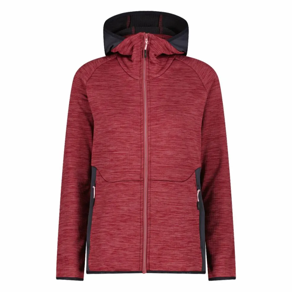 Pile Grid Tech con zip da donna melange con cappuccio