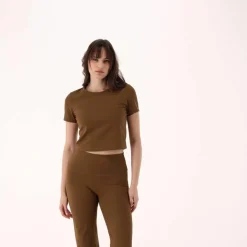 Top maniche corte da donna in stretch polyamide