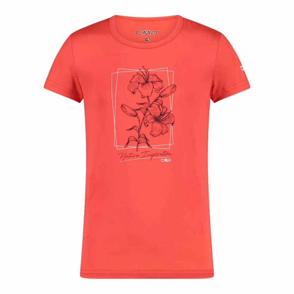 T-shirt in tessuto tecnico con stampa sul fronte da bambina