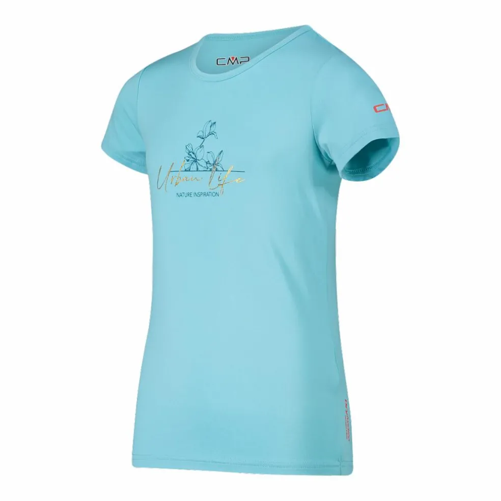 T-shirt in tessuto tecnico con stampa sul fronte da bambina
