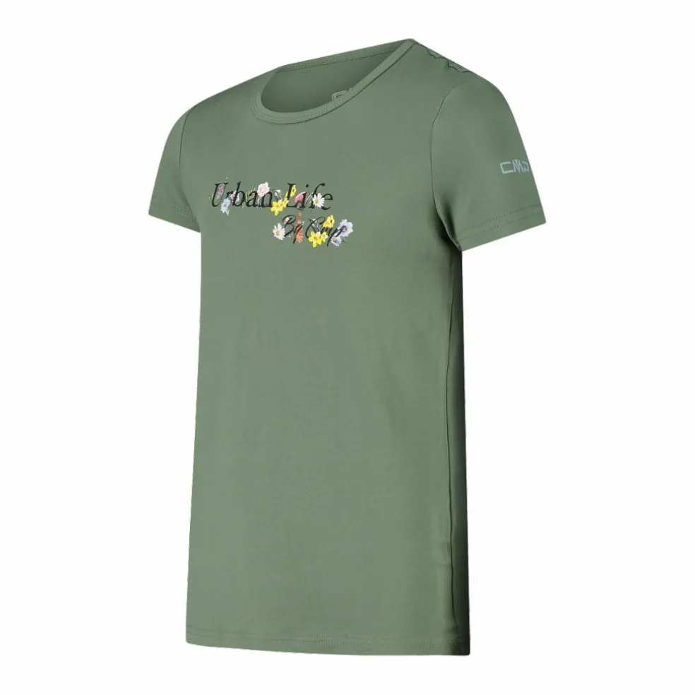 T-shirt in tessuto tecnico con stampa sul fronte da bambina