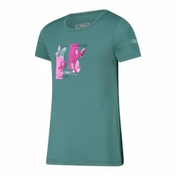T-shirt in tessuto tecnico con stampa sul fronte da bambina