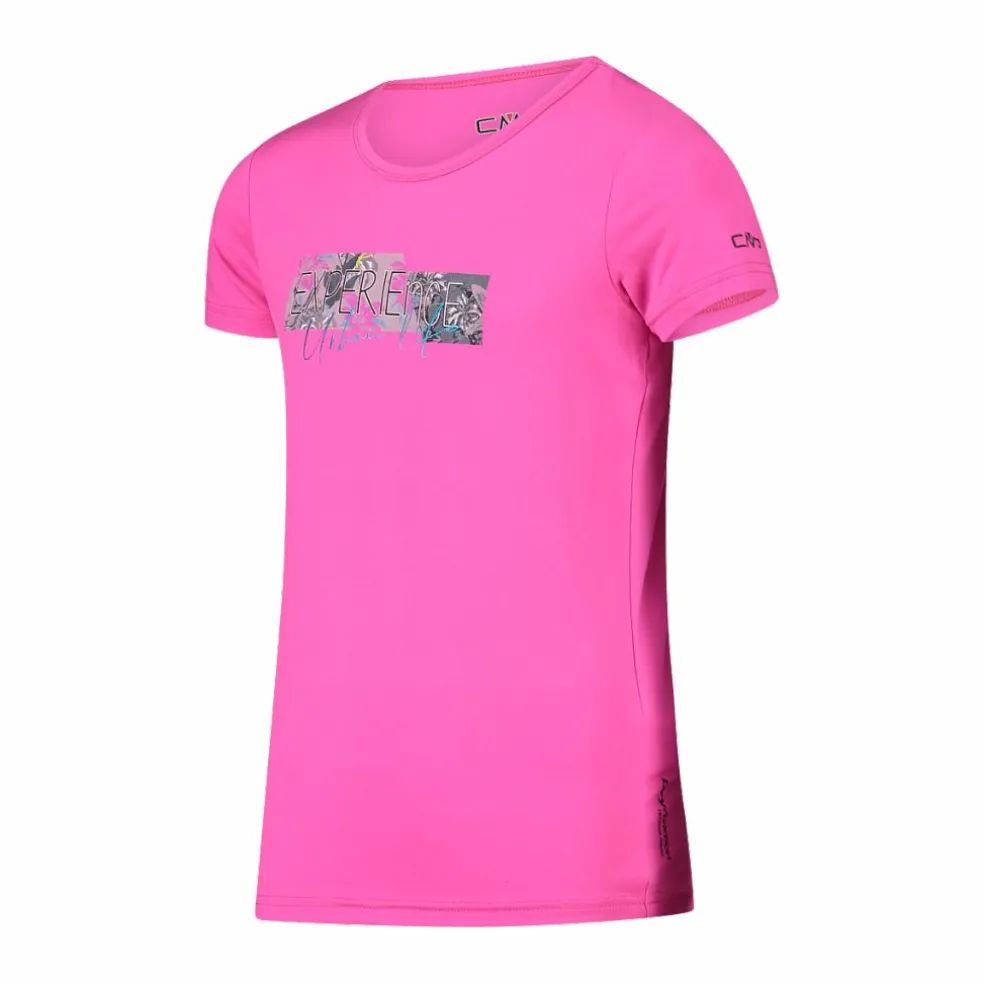 T-shirt in tessuto tecnico con stampa sul fronte da bambina